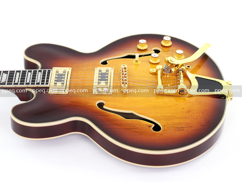 ES-Style Semi-Hollow Body Electric Guitar with Gloss Tobacco Sunburst Finish (HY-2560)