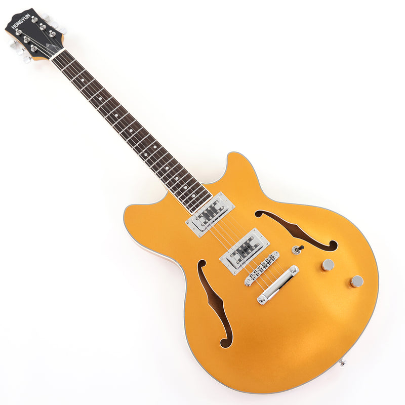 ES-Style Semi-Hollow Body Electric Guitar with Gold Gloss Metallic Finish (HY-2564)