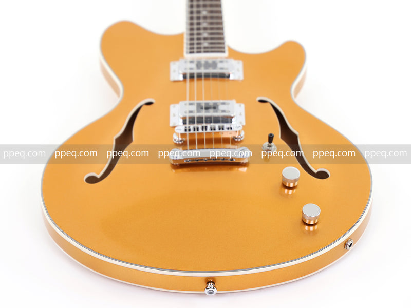 ES-Style Semi-Hollow Body Electric Guitar with Gold Gloss Metallic Finish (HY-2564)
