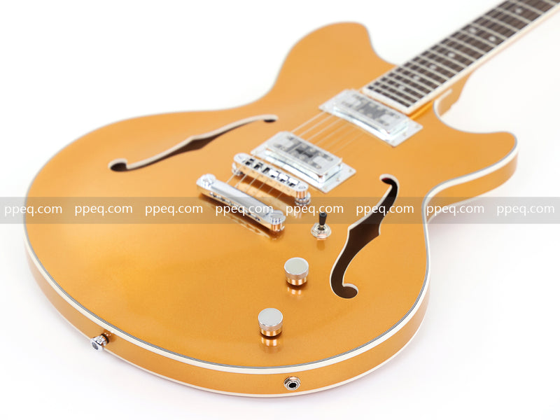 ES-Style Semi-Hollow Body Electric Guitar with Gold Gloss Metallic Finish (HY-2564)