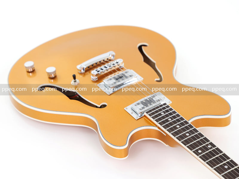 ES-Style Semi-Hollow Body Electric Guitar with Gold Gloss Metallic Finish (HY-2564)