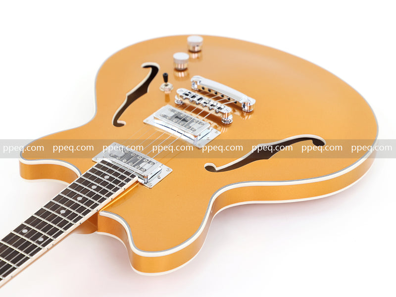 ES-Style Semi-Hollow Body Electric Guitar with Gold Gloss Metallic Finish (HY-2564)