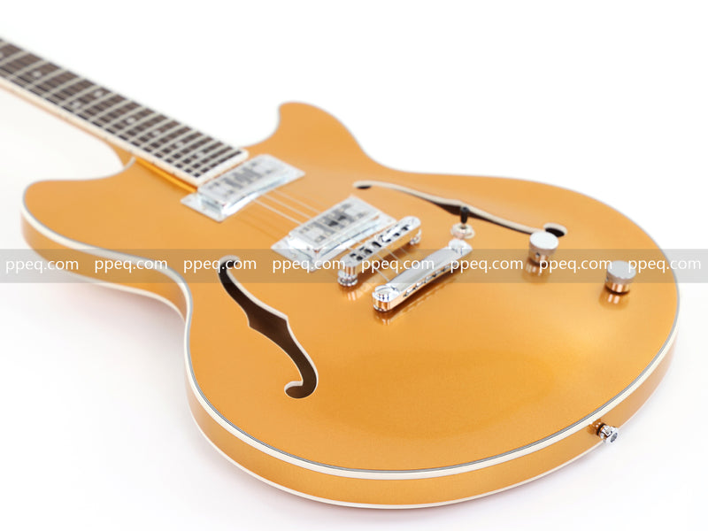 ES-Style Semi-Hollow Body Electric Guitar with Gold Gloss Metallic Finish (HY-2564)