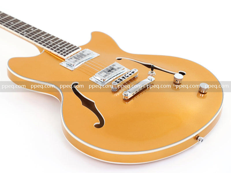 ES-Style Semi-Hollow Body Electric Guitar with Gold Gloss Metallic Finish (HY-2564)