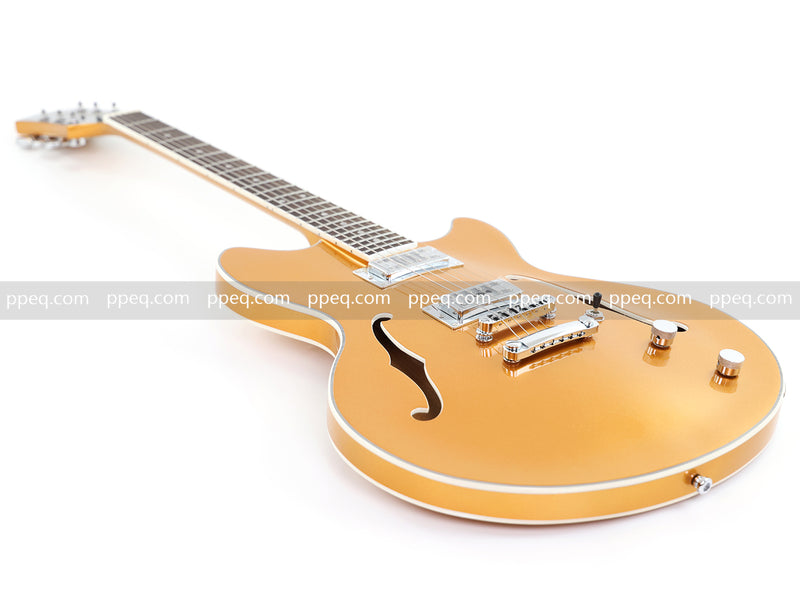 ES-Style Semi-Hollow Body Electric Guitar with Gold Gloss Metallic Finish (HY-2564)