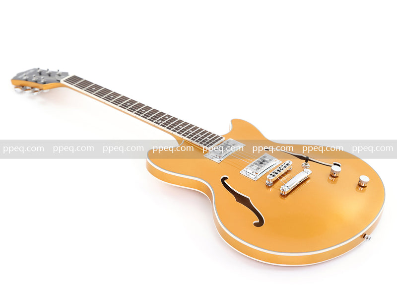 ES-Style Semi-Hollow Body Electric Guitar with Gold Gloss Metallic Finish (HY-2564)