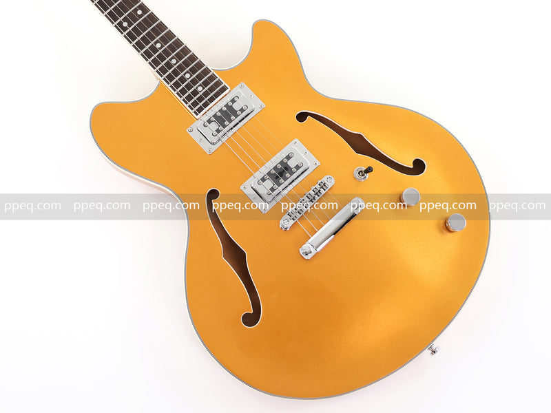 ES-Style Semi-Hollow Body Electric Guitar with Gold Gloss Metallic Finish (HY-2564)