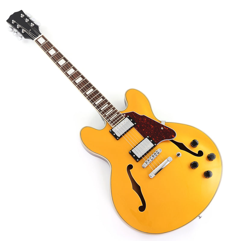 ES-Style Semi-Hollow Body Electric Guitar with Gold Gloss Metallic Finish (YMZ-277)