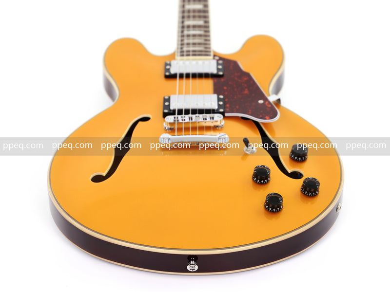 ES-Style Semi-Hollow Body Electric Guitar with Gold Gloss Metallic Finish (YMZ-277)