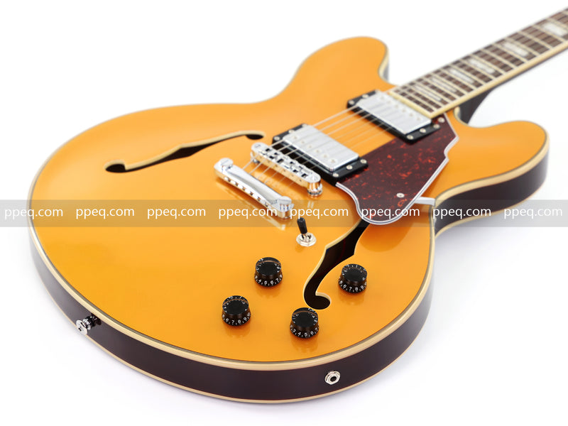 ES-Style Semi-Hollow Body Electric Guitar with Gold Gloss Metallic Finish (YMZ-277)