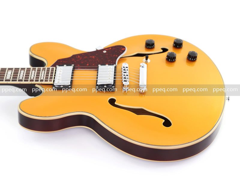 ES-Style Semi-Hollow Body Electric Guitar with Gold Gloss Metallic Finish (YMZ-277)