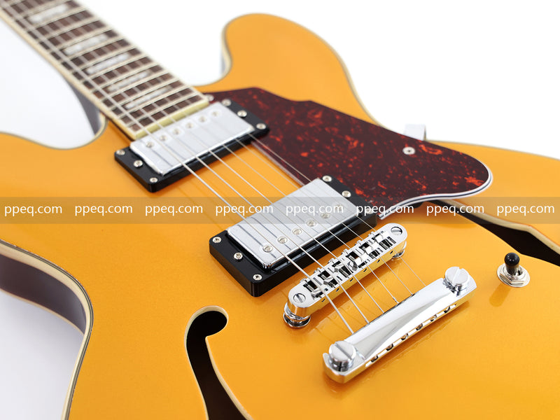 ES-Style Semi-Hollow Body Electric Guitar with Gold Gloss Metallic Finish (YMZ-277)
