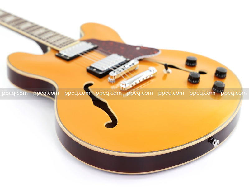 ES-Style Semi-Hollow Body Electric Guitar with Gold Gloss Metallic Finish (YMZ-277)