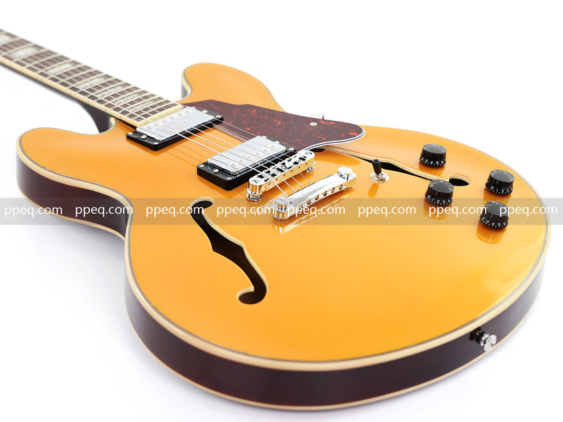 ES-Style Semi-Hollow Body Electric Guitar with Gold Gloss Metallic Finish (YMZ-277)