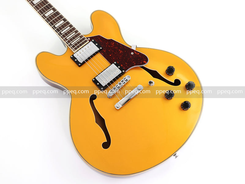 ES-Style Semi-Hollow Body Electric Guitar with Gold Gloss Metallic Finish (YMZ-277)