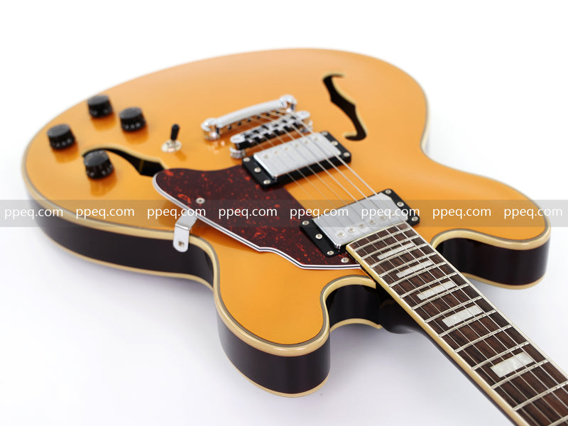 ES-Style Semi-Hollow Body Electric Guitar with Gold Gloss Metallic Finish (YMZ-277)