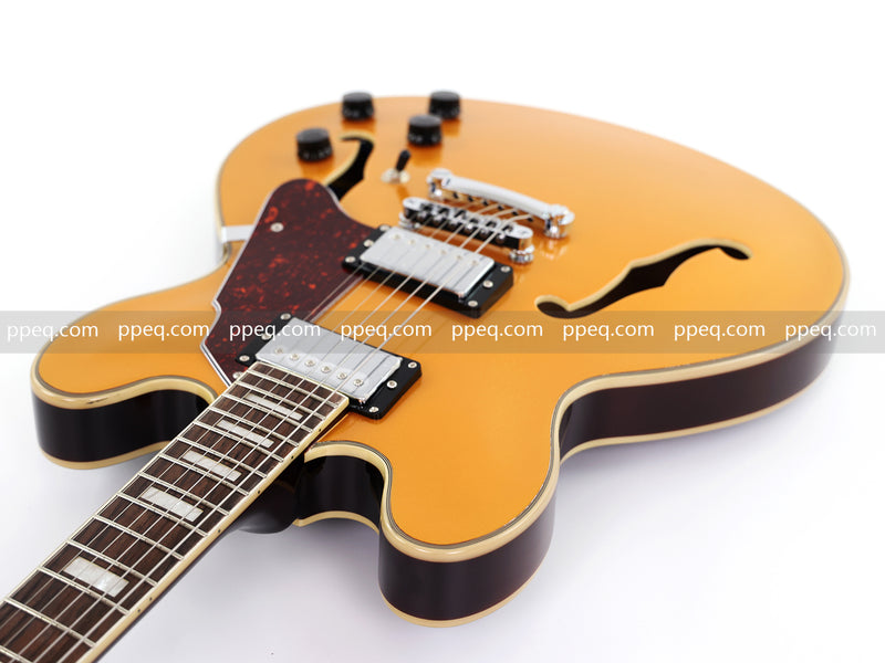 ES-Style Semi-Hollow Body Electric Guitar with Gold Gloss Metallic Finish (YMZ-277)