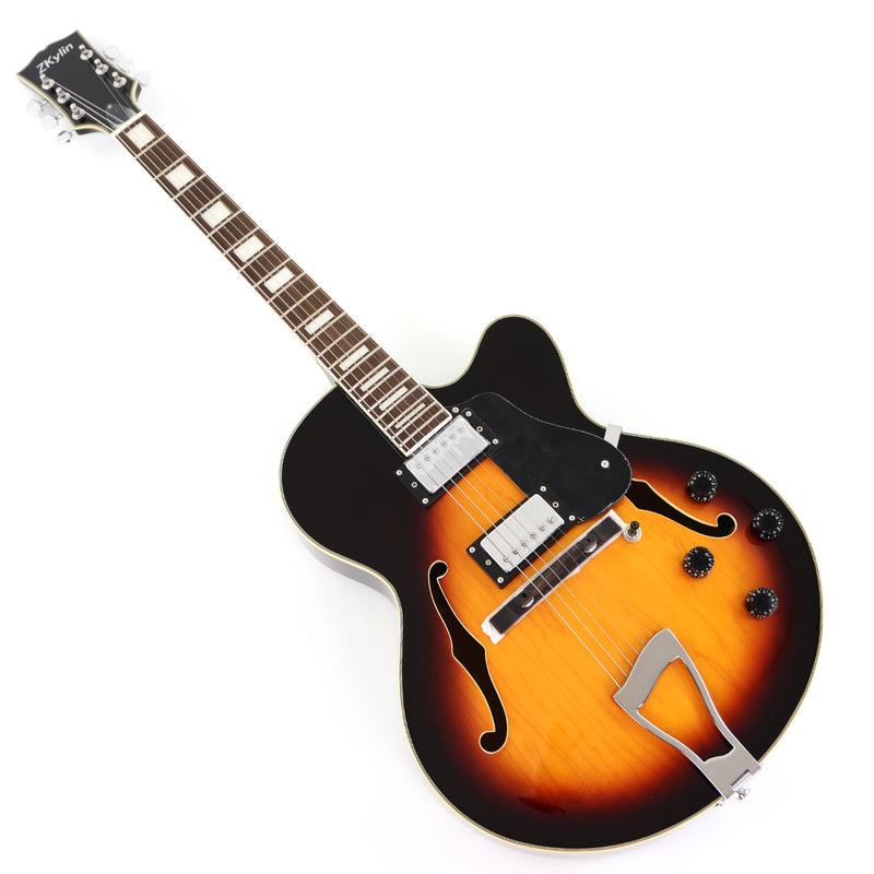 ES-Style Semi-Hollow Body Jazz Electric Guitar with Gloss Sunburst Finish (HY-2558)