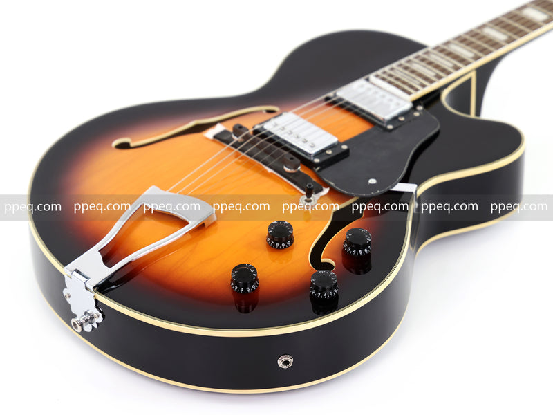 ES-Style Semi-Hollow Body Jazz Electric Guitar with Gloss Sunburst Finish (HY-2558)