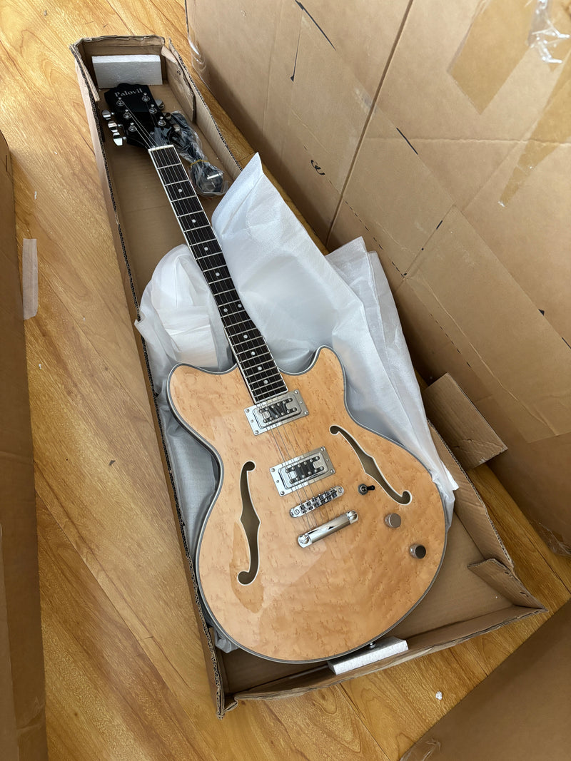 ES-Style Semi-Hollow Body Electric Guitar with AA Birdseye Maple Veneer Top (HY-2554)