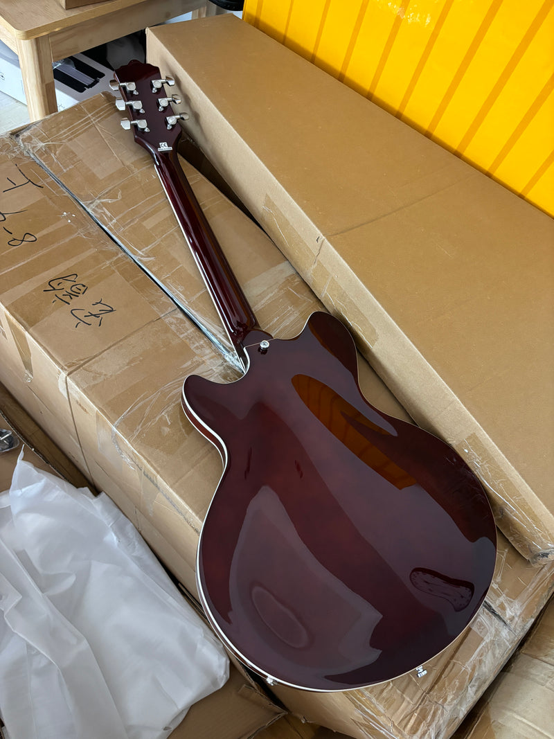 ES-Style Semi-Hollow Body Electric Guitar with AA Birdseye Maple Veneer Top (HY-2554)