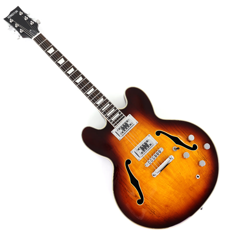 ES-Style Semi-Hollow Body Electric Guitar with Gloss Sunburst Finish (HY-2555)
