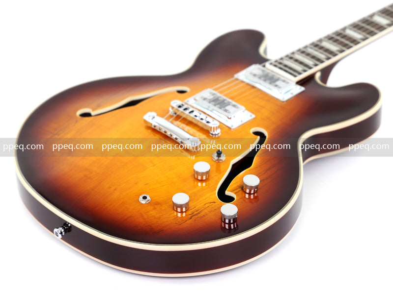ES-Style Semi-Hollow Body Electric Guitar with Gloss Sunburst Finish (HY-2555)