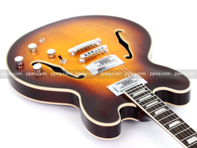 ES-Style Semi-Hollow Body Electric Guitar with Gloss Sunburst Finish (HY-2555)