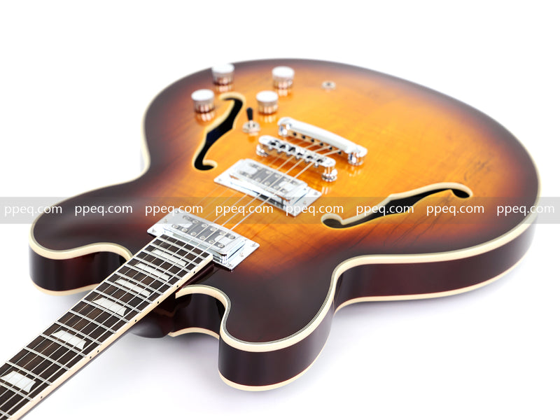 ES-Style Semi-Hollow Body Electric Guitar with Gloss Sunburst Finish (HY-2555)