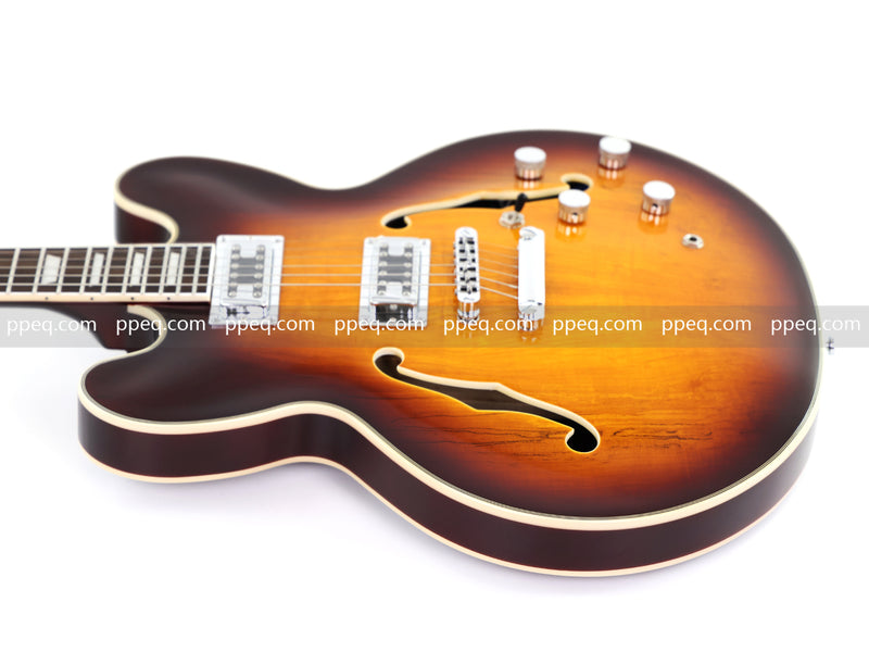 ES-Style Semi-Hollow Body Electric Guitar with Gloss Sunburst Finish (HY-2555)