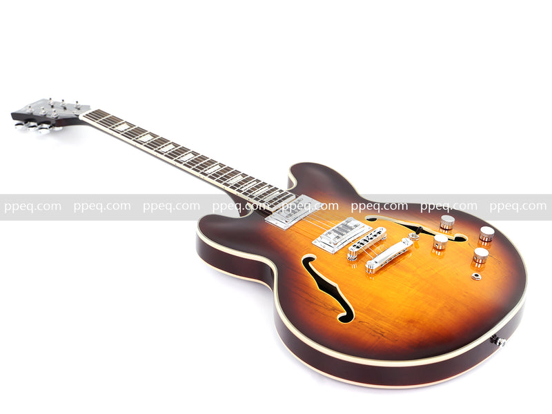 ES-Style Semi-Hollow Body Electric Guitar with Gloss Sunburst Finish (HY-2555)
