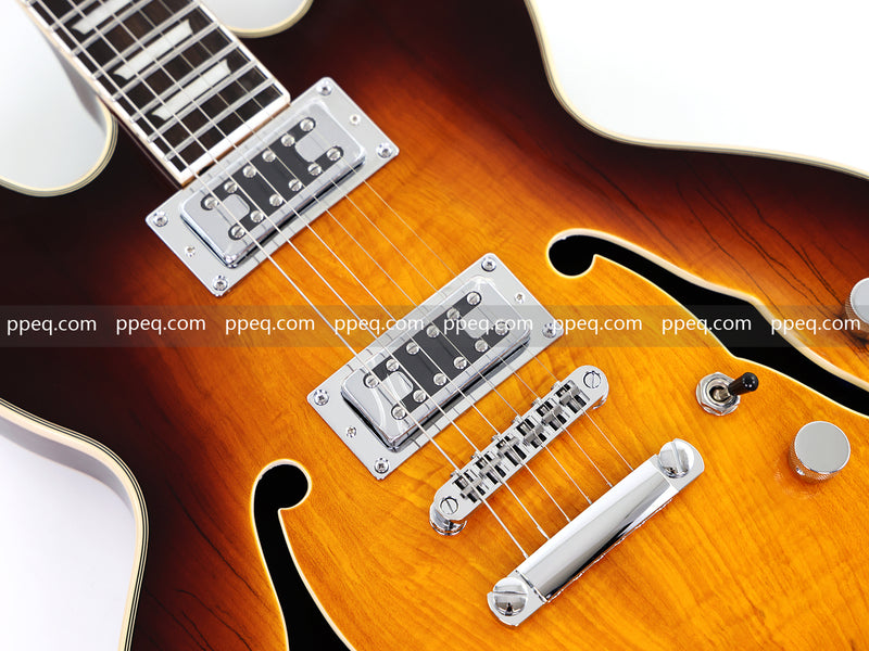 ES-Style Semi-Hollow Body Electric Guitar with Gloss Sunburst Finish (HY-2555)