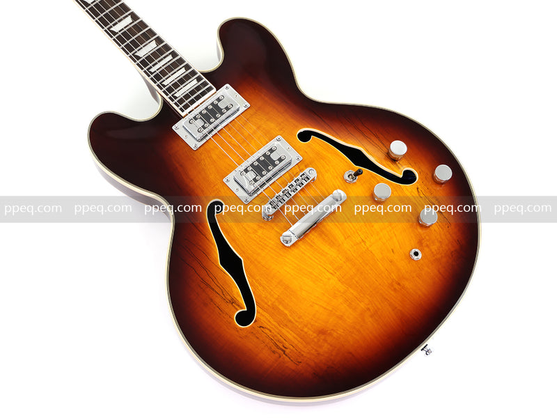 ES-Style Semi-Hollow Body Electric Guitar with Gloss Sunburst Finish (HY-2555)