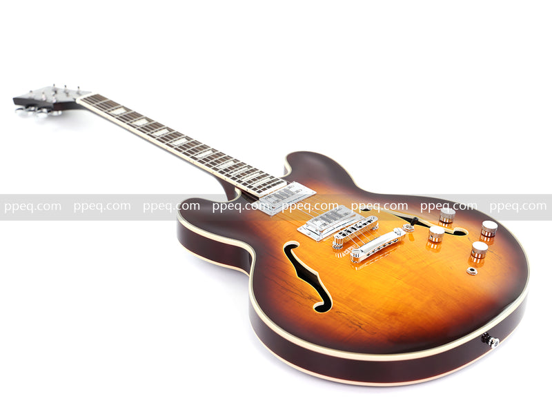 ES-Style Semi-Hollow Body Electric Guitar with Gloss Sunburst Finish (HY-2555)