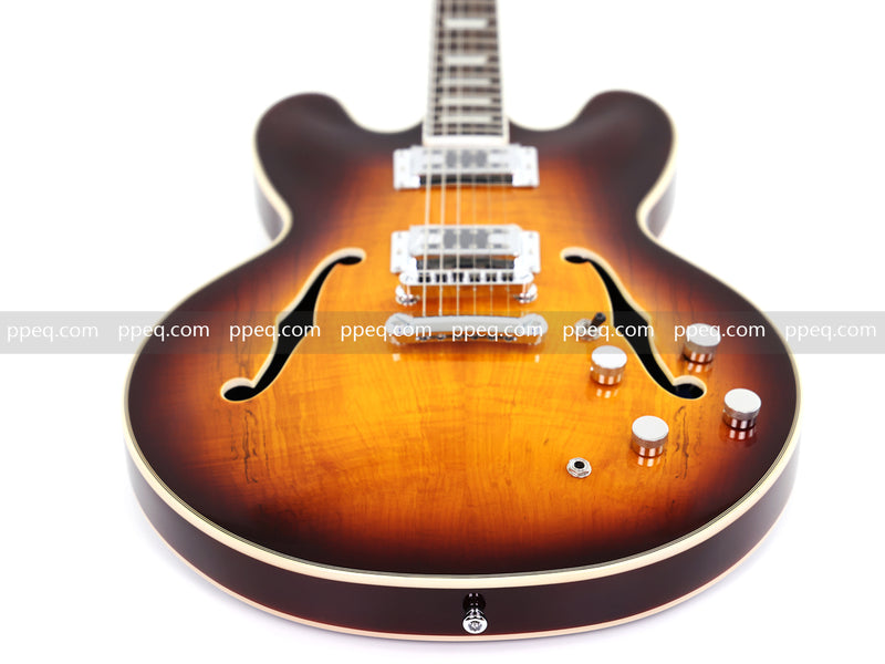 ES-Style Semi-Hollow Body Electric Guitar with Gloss Sunburst Finish (HY-2555)