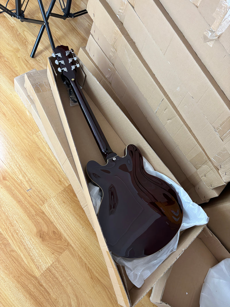 ES-Style Semi-Hollow Body Electric Guitar with Gold Gloss Metallic Finish (YMZ-277)