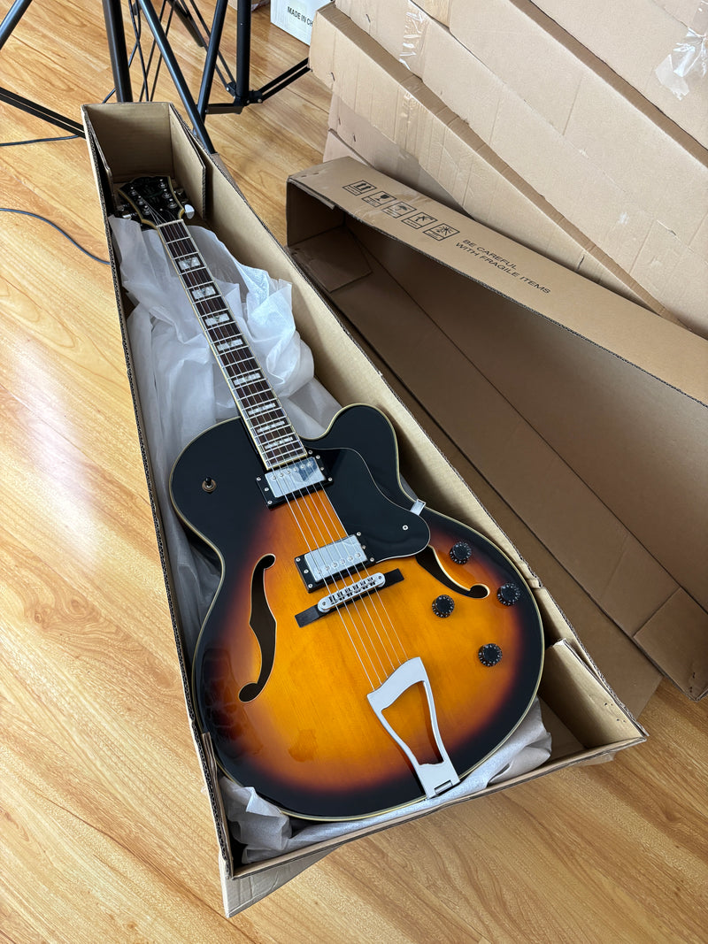 ES-Style Vintage Reissue Hollow Body Jazz Electric Guitar with Sunburst Gloss Finish (YMZ-275)