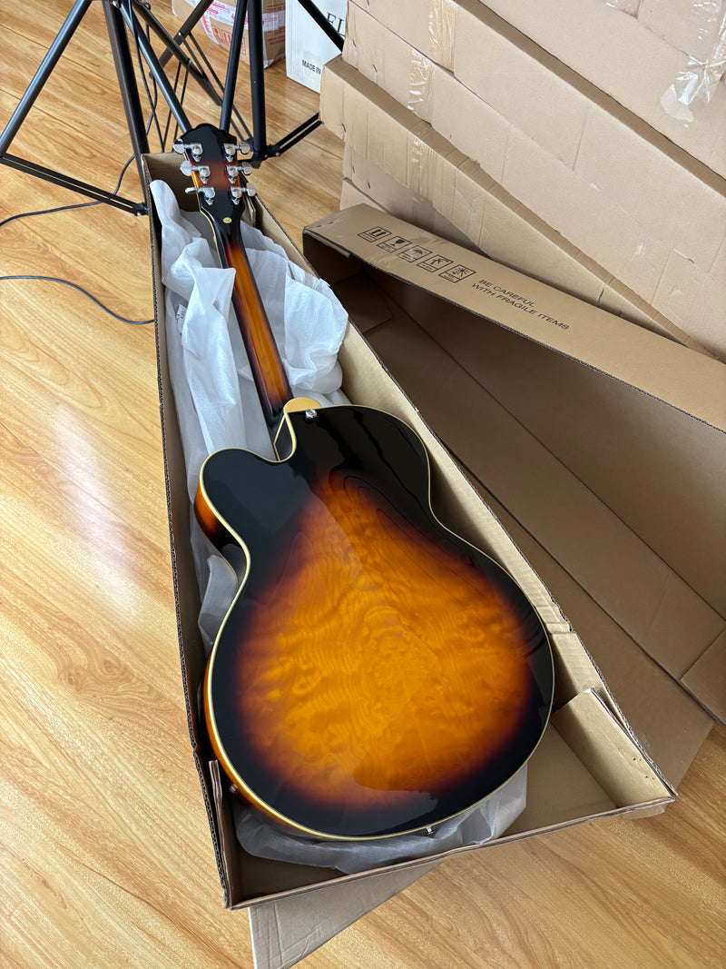 ES-Style Vintage Reissue Hollow Body Jazz Electric Guitar with Sunburst Gloss Finish (YMZ-275)