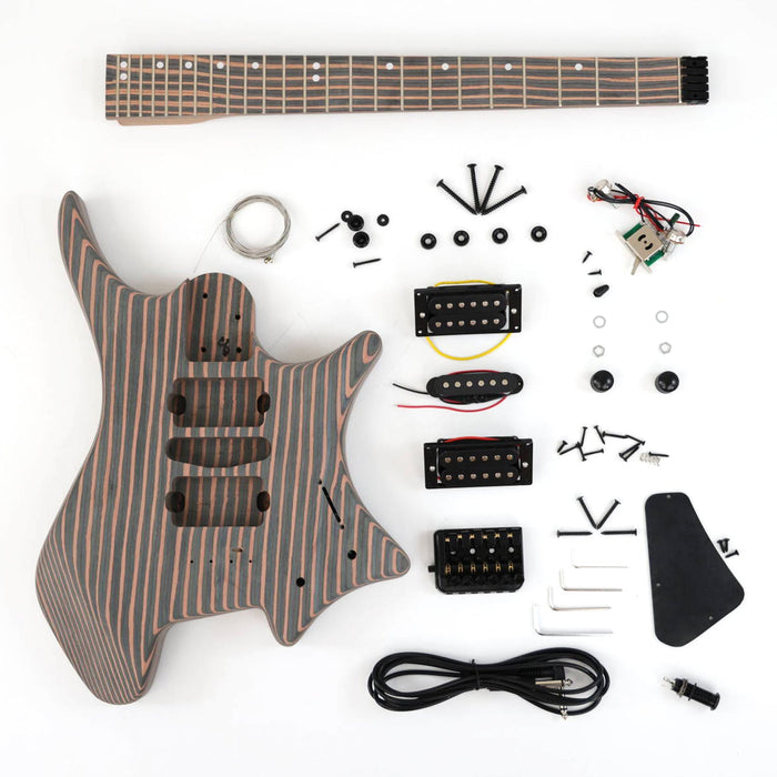 Headless / All Zebrawood DIY Electric Guitar Kit (ZQN-009F)