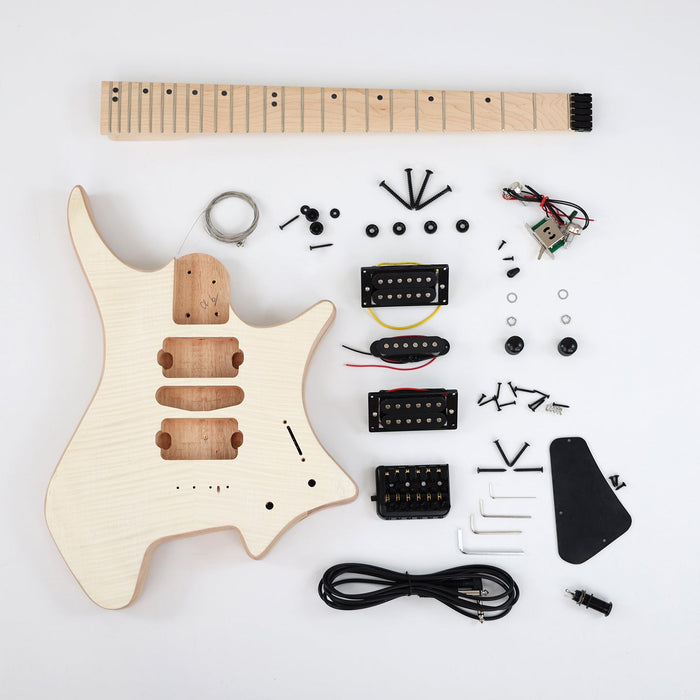 Headless DIY Electric Guitar Kit with AAA Flamed Maple Veneer (ZQN-012S)