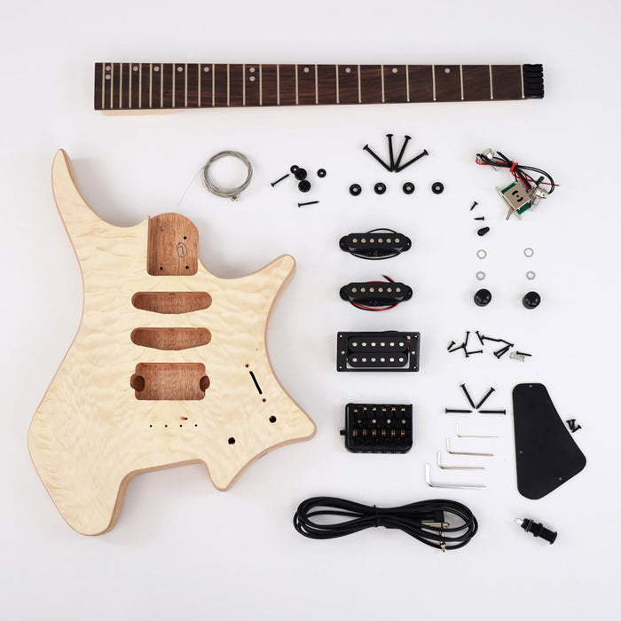 Headless DIY Electric Guitar Kit with AAA Quilted Maple Top (ZQN-021S)