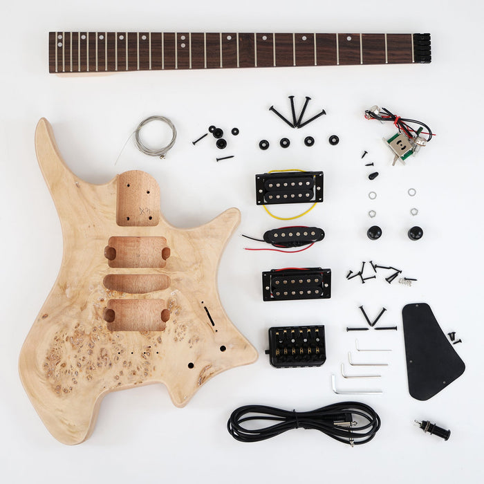 Headless DIY Electric Guitar Kit with Burl Maple Top (ZQN-004S)