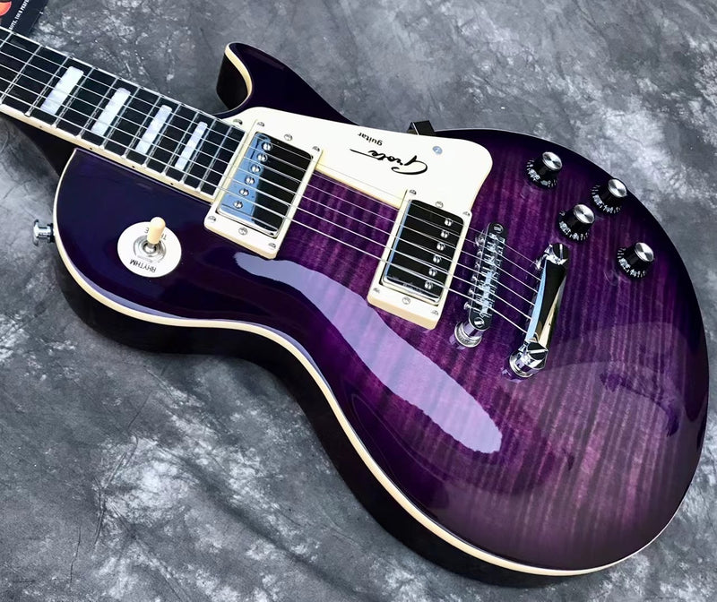 LP Style Electric Guitar with Flant Maple Top & Vibrant Purple Gloss Finish (YMZ-231)