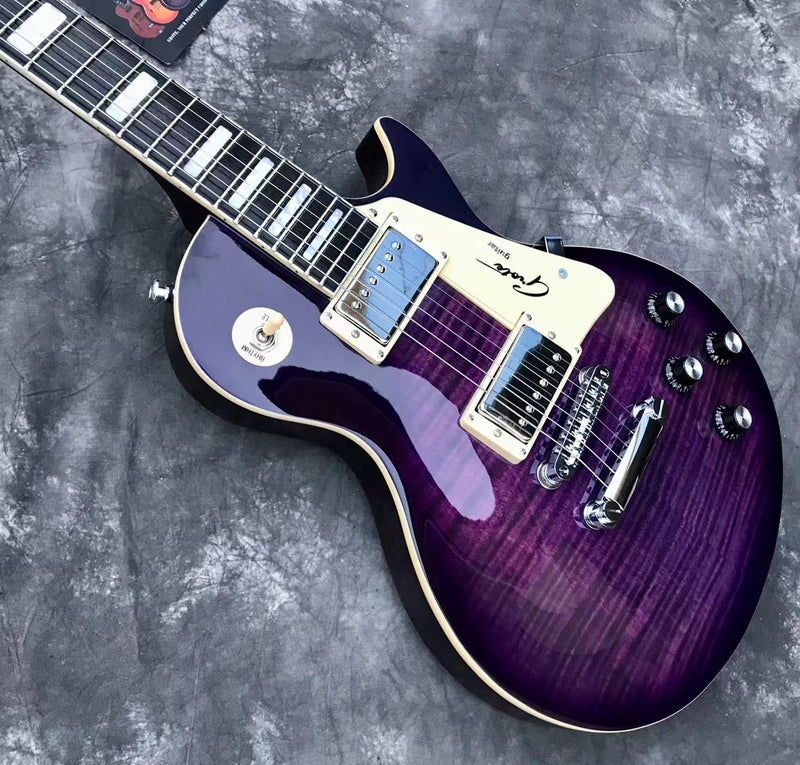 LP Style Electric Guitar with Flant Maple Top & Vibrant Purple Gloss Finish (YMZ-231)