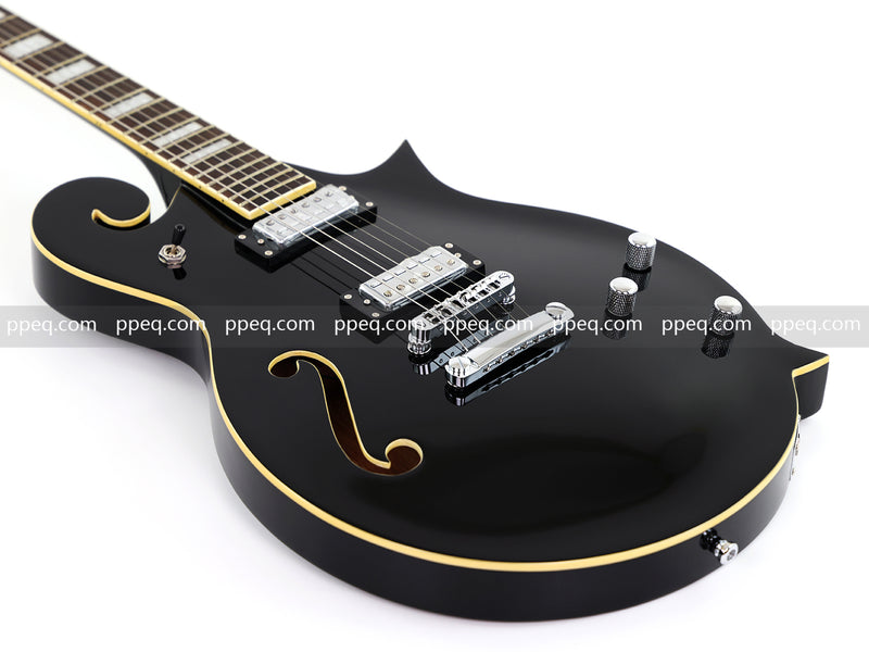 Mandolin Style Semi-Hollow Body Electric Guitar with Gloss Black Finish (HY-2533)