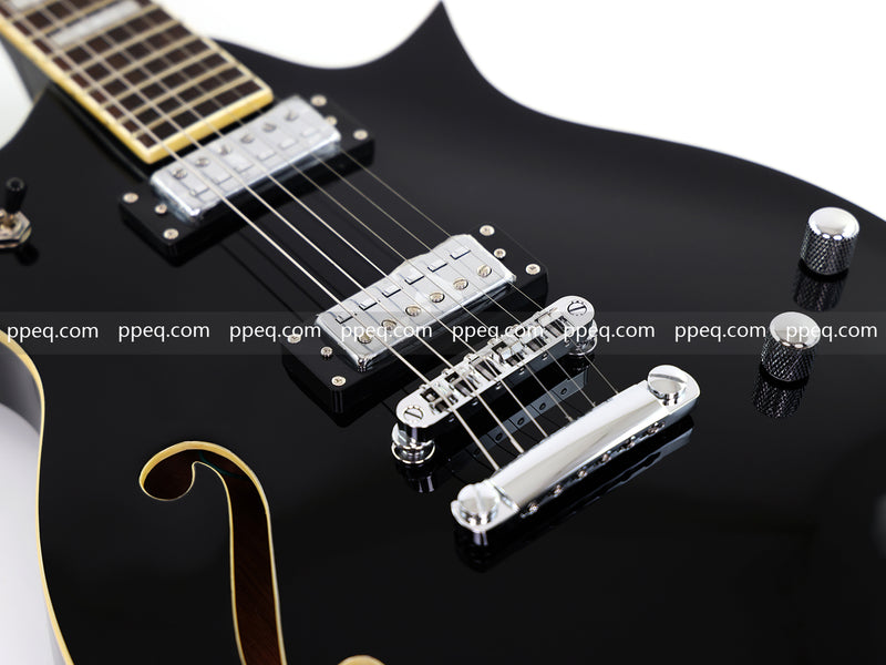 Mandolin Style Semi-Hollow Body Electric Guitar with Gloss Black Finish (HY-2533)