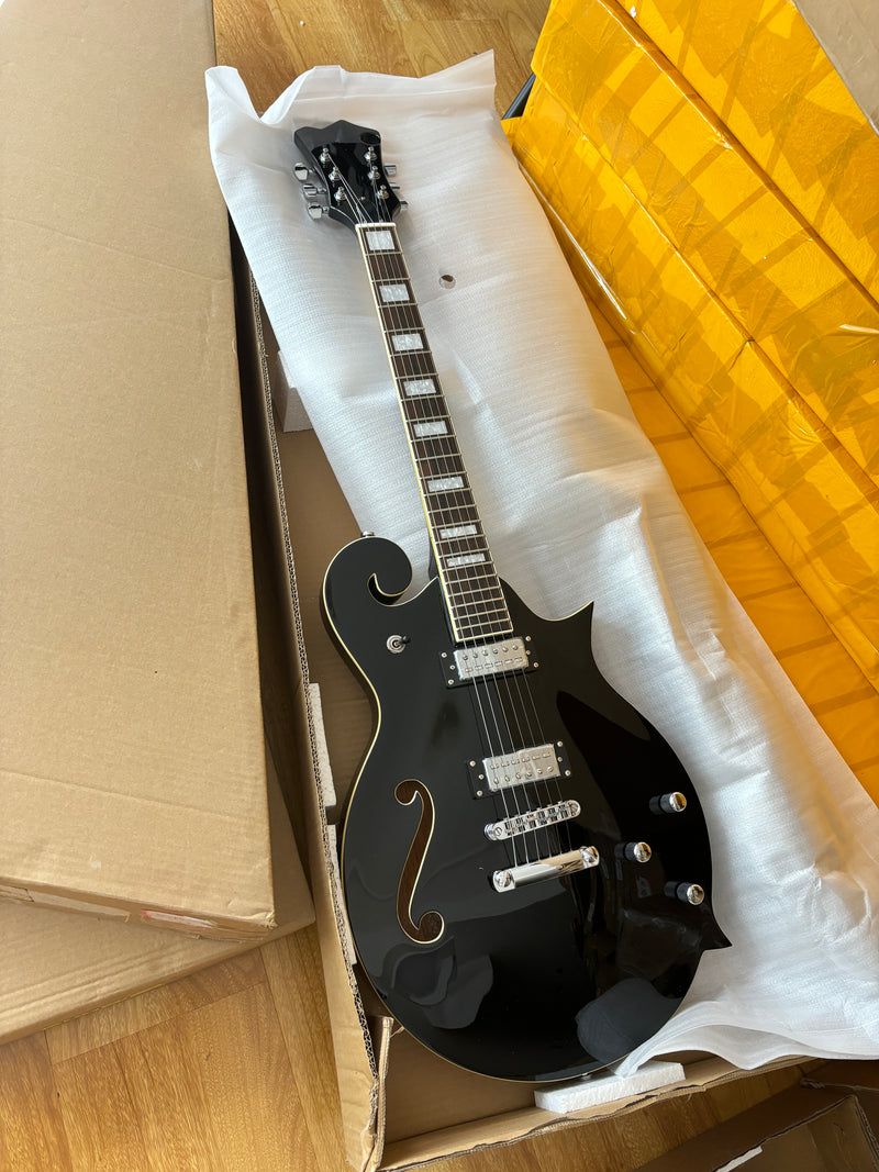 Mandolin Style Semi-Hollow Body Electric Guitar with Gloss Black Finish (HY-2533)
