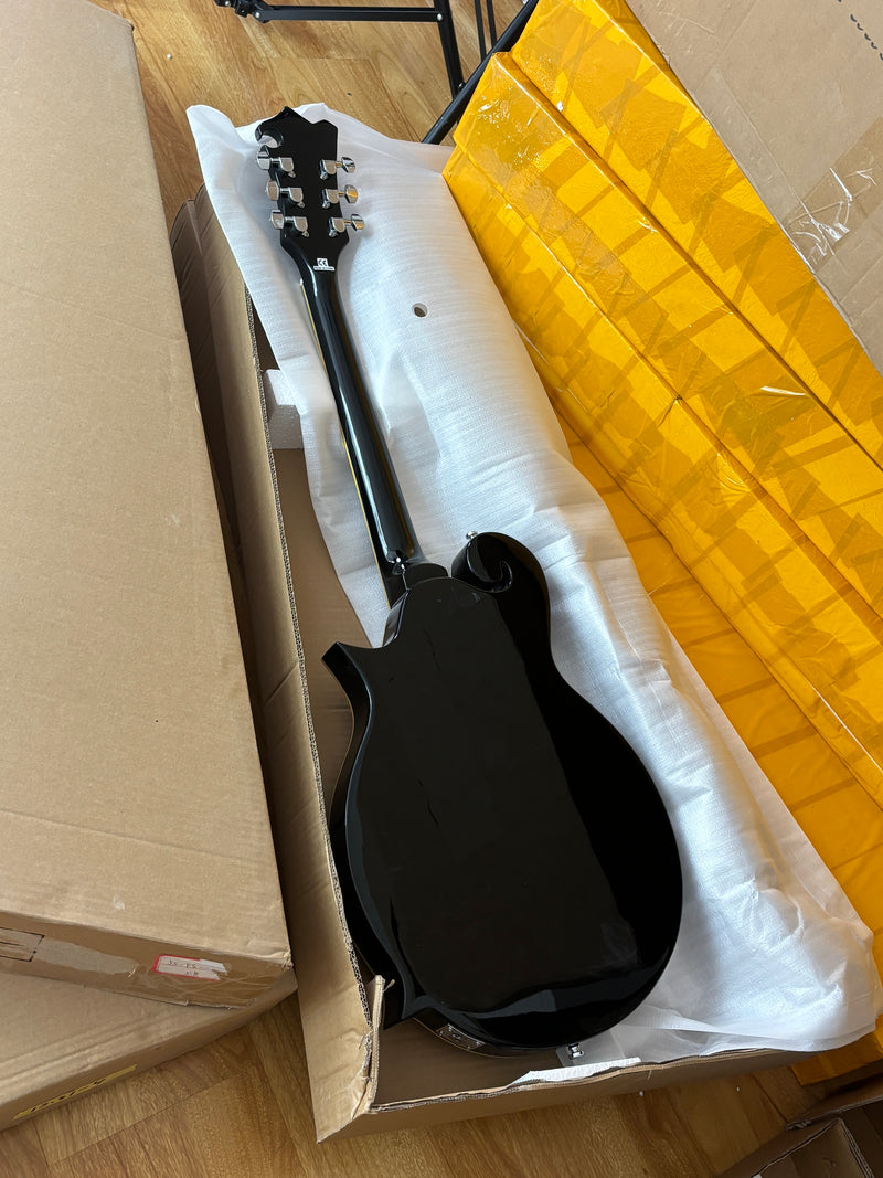 Mandolin Style Semi-Hollow Body Electric Guitar with Gloss Black Finish (HY-2533)