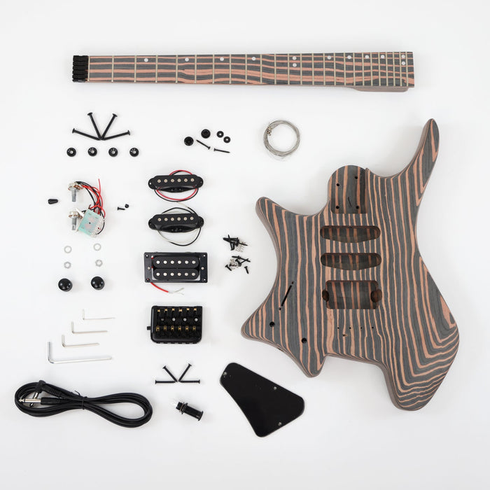 Headless Left Hand All Zebrawood DIY Electric Guitar Kit (ZQN-017F)