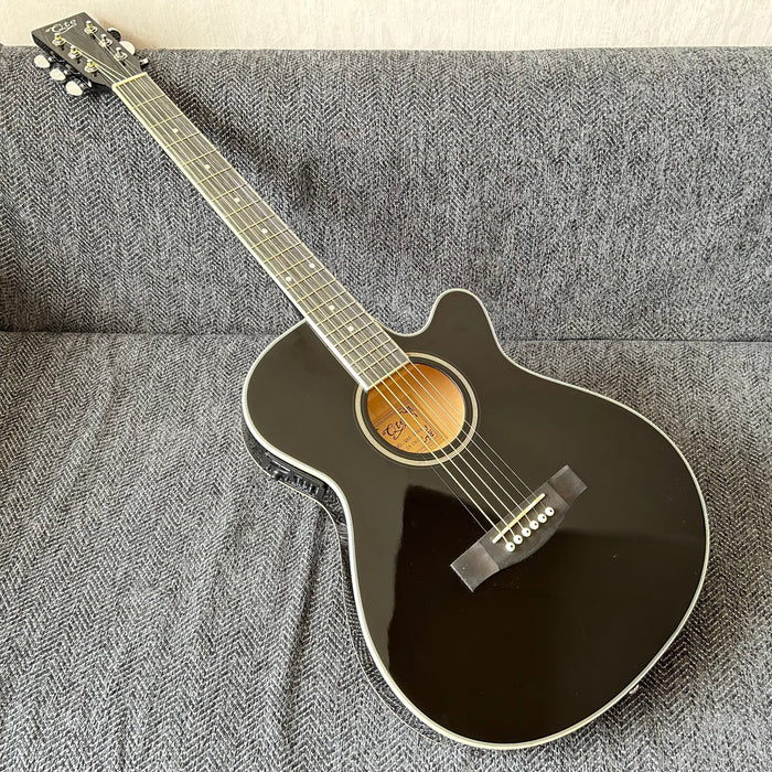 40 Inch Thin Body Black Acoustic Guitar with LED EQ (QAG-2304)